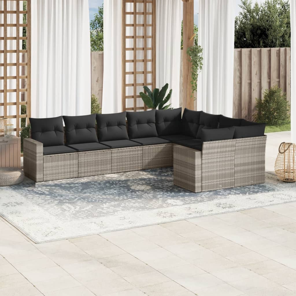 9-delige Loungeset met kussens poly rattan lichtgrijs is nu te koop bij PeponiXL, paradijselijk wonen!