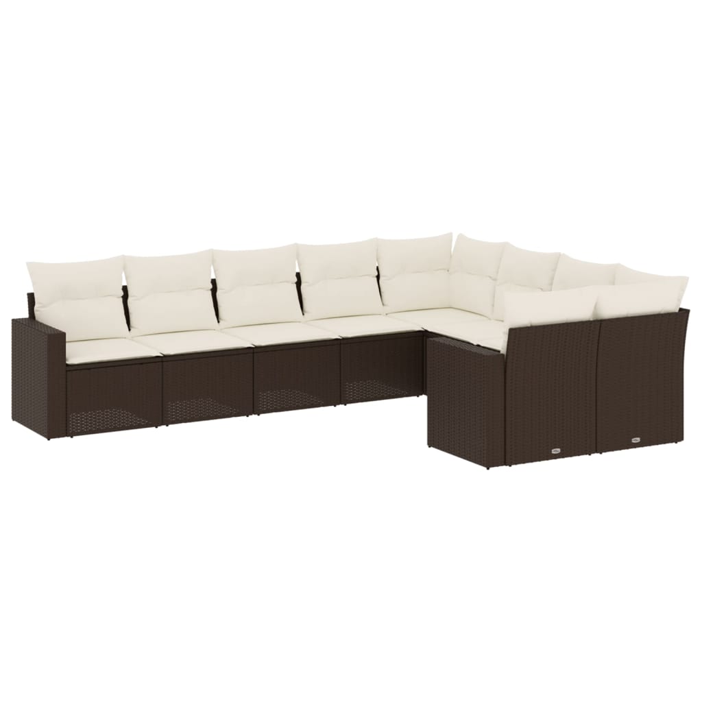 9-delige Loungeset met kussens poly rattan bruin is nu te koop bij PeponiXL, paradijselijk wonen!