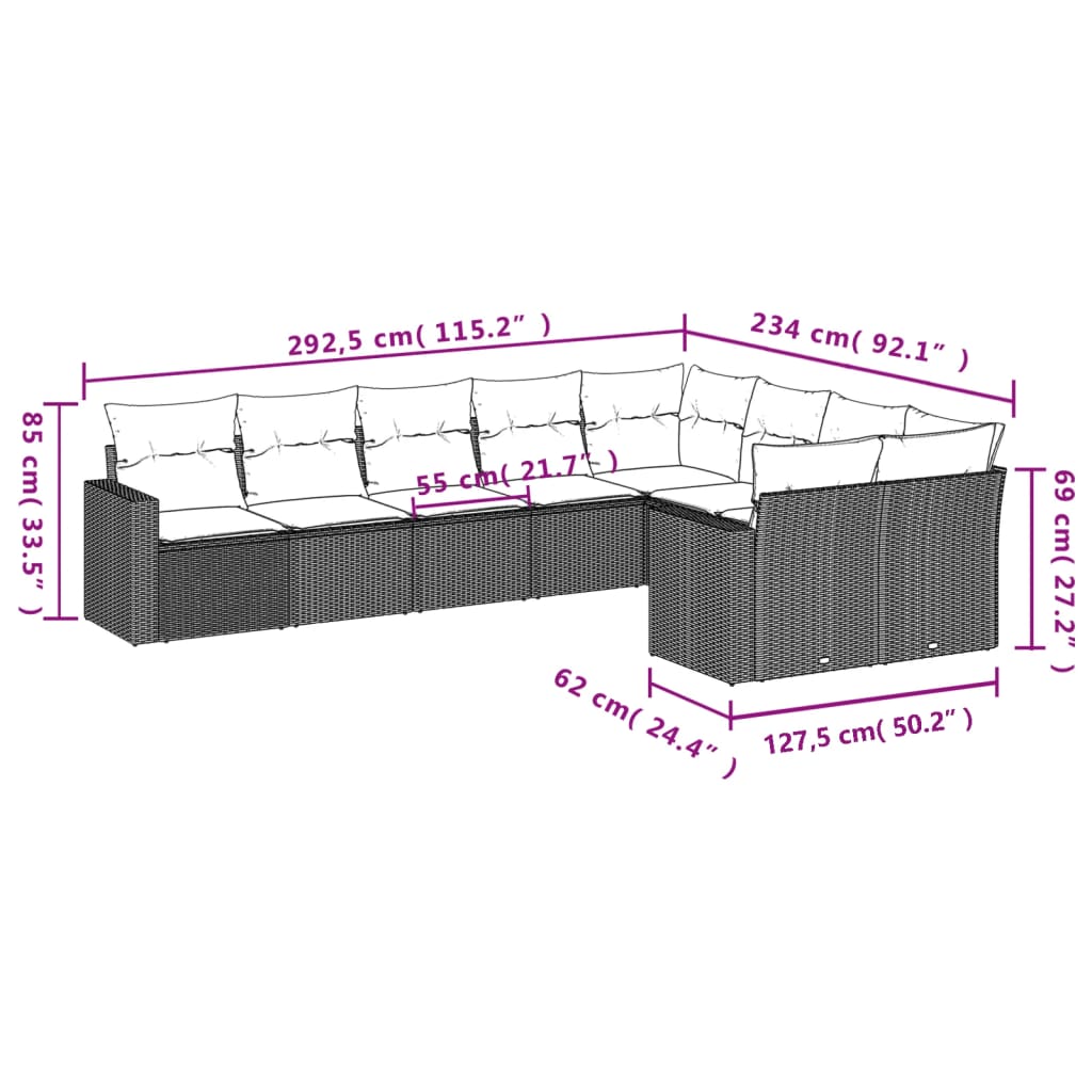 9-delige Loungeset met kussens poly rattan bruin is nu te koop bij PeponiXL, paradijselijk wonen!