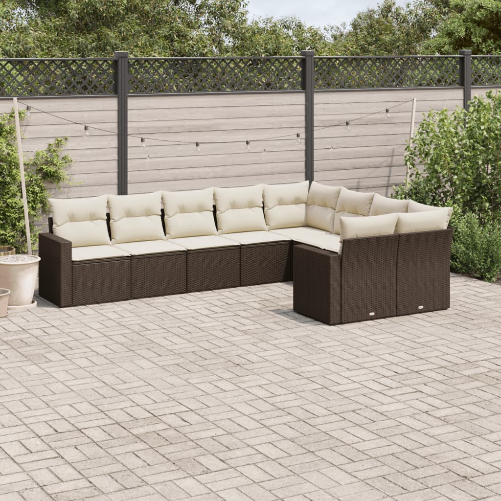 9-delige Loungeset met kussens poly rattan bruin is nu te koop bij PeponiXL, paradijselijk wonen!