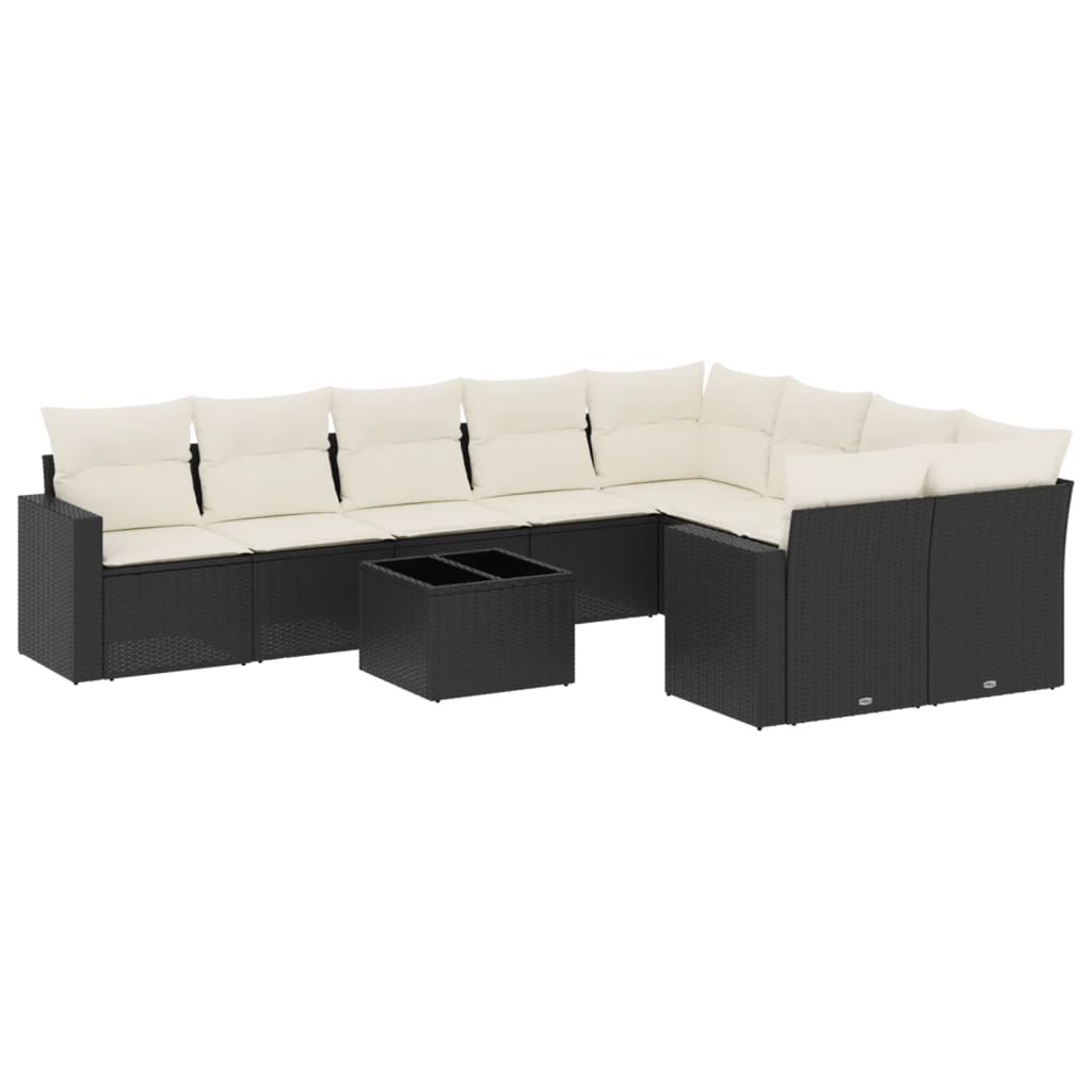 10-delige Loungeset met kussens poly rattan zwart is nu te koop bij PeponiXL, paradijselijk wonen!