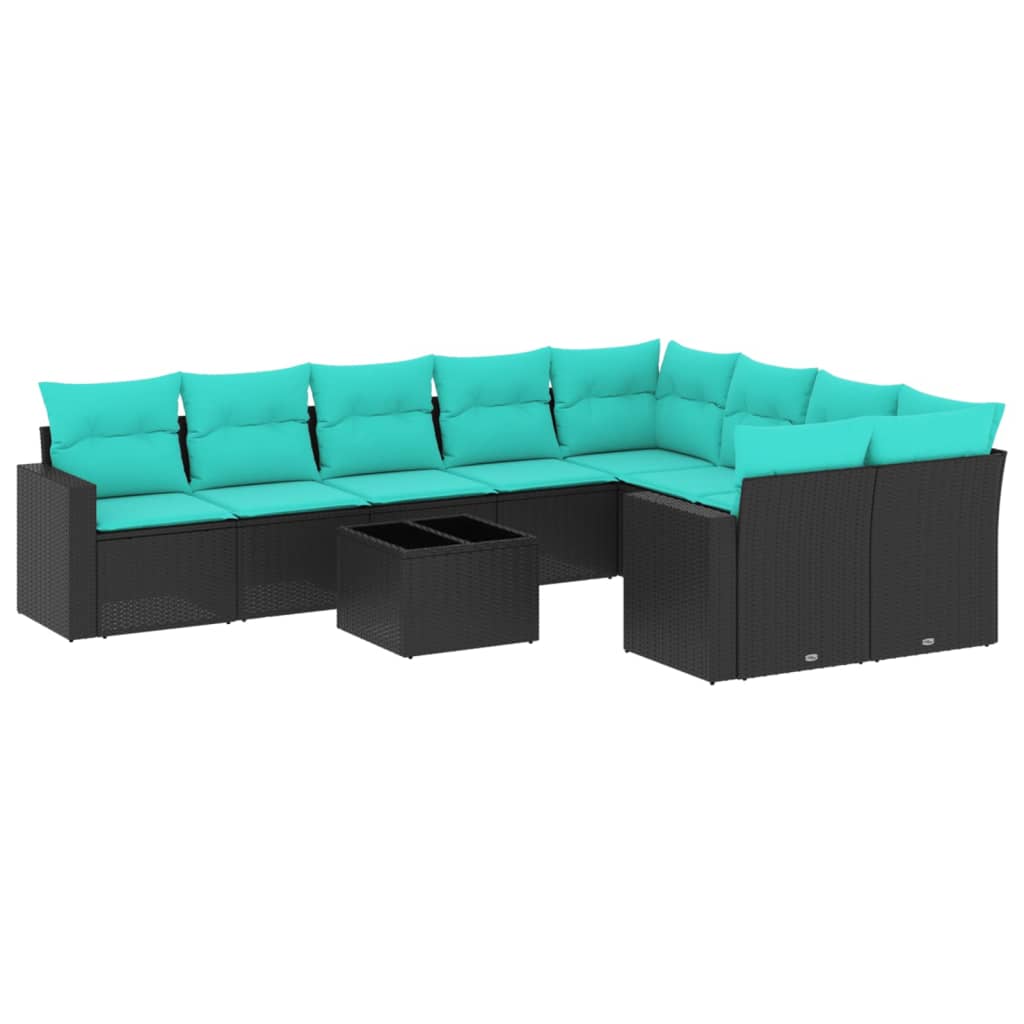 10-delige Loungeset met kussens poly rattan zwart is nu te koop bij PeponiXL, paradijselijk wonen!