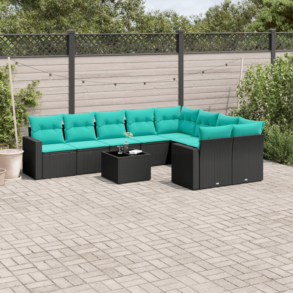 10-delige Loungeset met kussens poly rattan zwart is nu te koop bij PeponiXL, paradijselijk wonen!