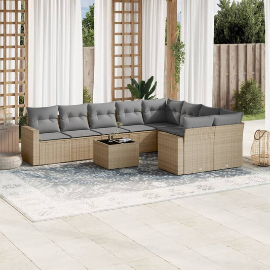 10-delige Loungeset met kussens poly rattan beige is nu te koop bij PeponiXL, paradijselijk wonen!
