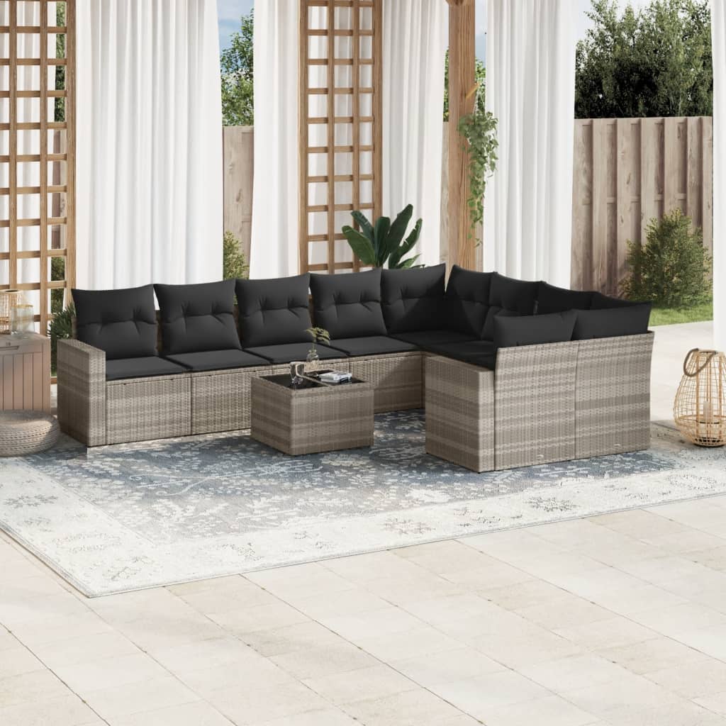 10-delige Loungeset met kussens poly rattan lichtgrijs is nu te koop bij PeponiXL, paradijselijk wonen!