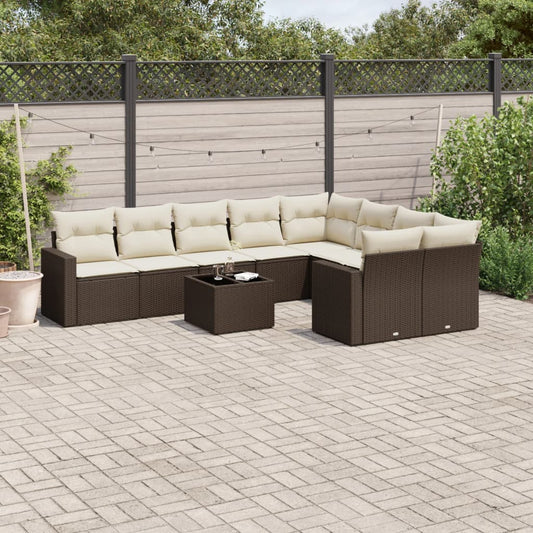 10-delige Loungeset met kussens poly rattan bruin is nu te koop bij PeponiXL, paradijselijk wonen!