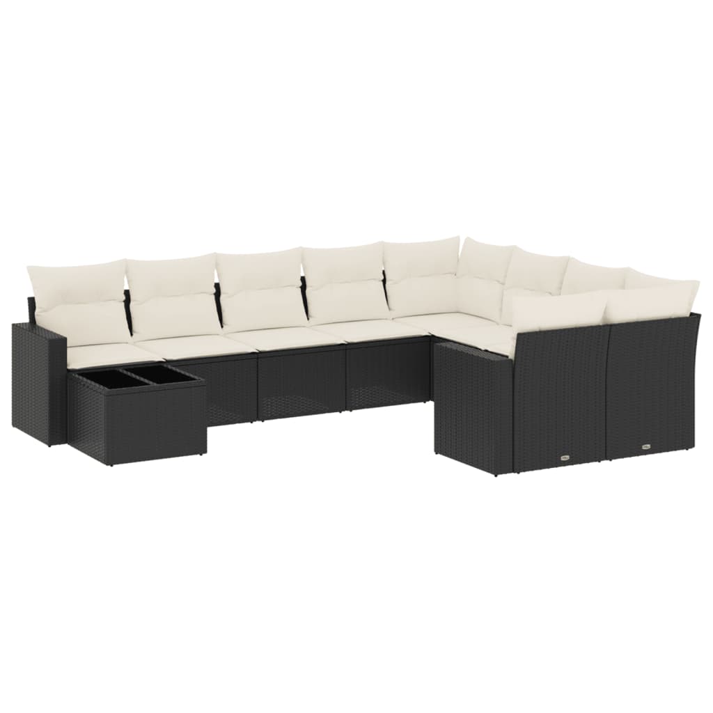 10-delige Loungeset met kussens poly rattan zwart is nu te koop bij PeponiXL, paradijselijk wonen!