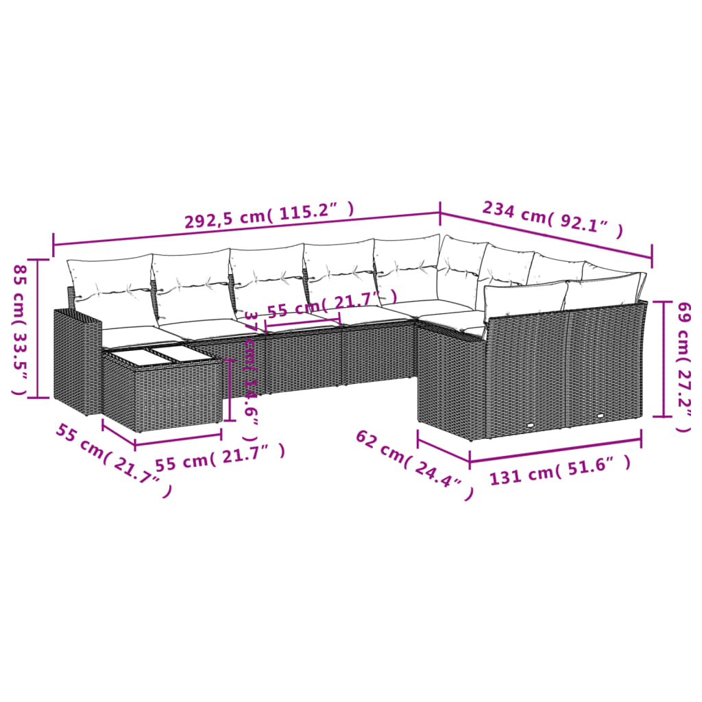 10-delige Loungeset met kussens poly rattan zwart is nu te koop bij PeponiXL, paradijselijk wonen!