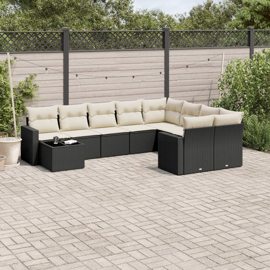 10-delige Loungeset met kussens poly rattan zwart is nu te koop bij PeponiXL, paradijselijk wonen!