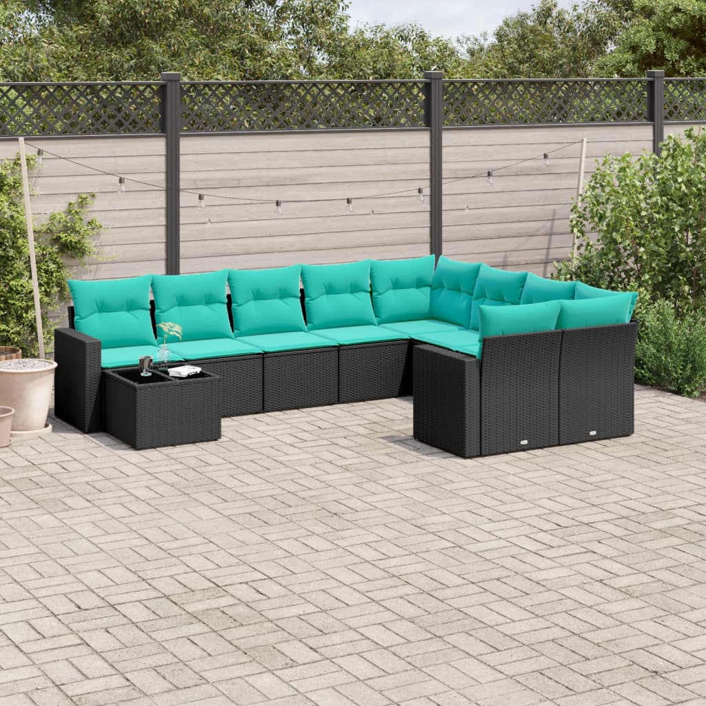 10-delige Loungeset met kussens poly rattan zwart is nu te koop bij PeponiXL, paradijselijk wonen!
