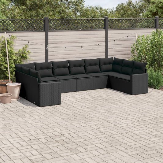 10-delige Loungeset met kussens poly rattan zwart is nu te koop bij PeponiXL, paradijselijk wonen!