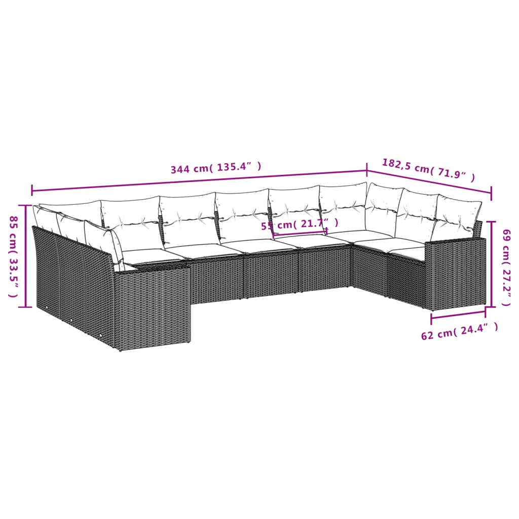10-delige Loungeset met kussens poly rattan lichtgrijs is nu te koop bij PeponiXL, paradijselijk wonen!