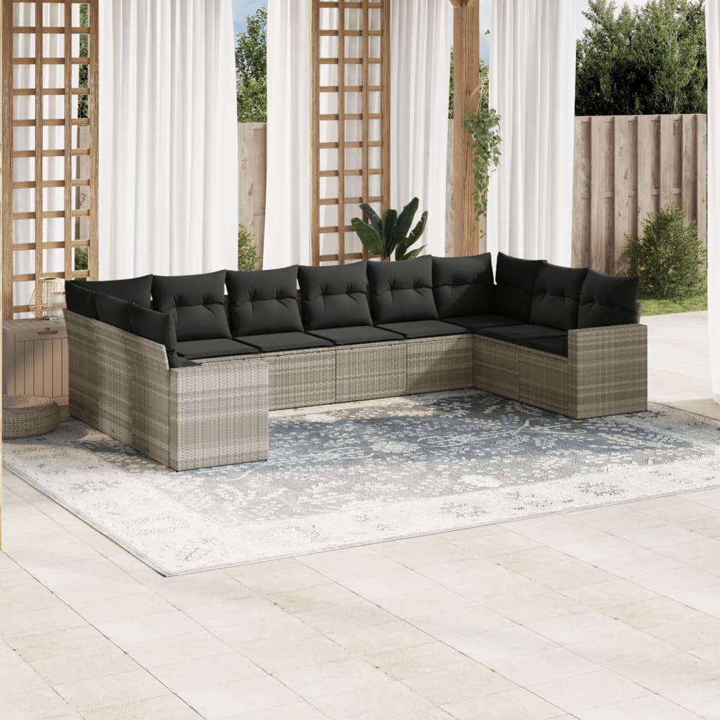 10-delige Loungeset met kussens poly rattan lichtgrijs is nu te koop bij PeponiXL, paradijselijk wonen!