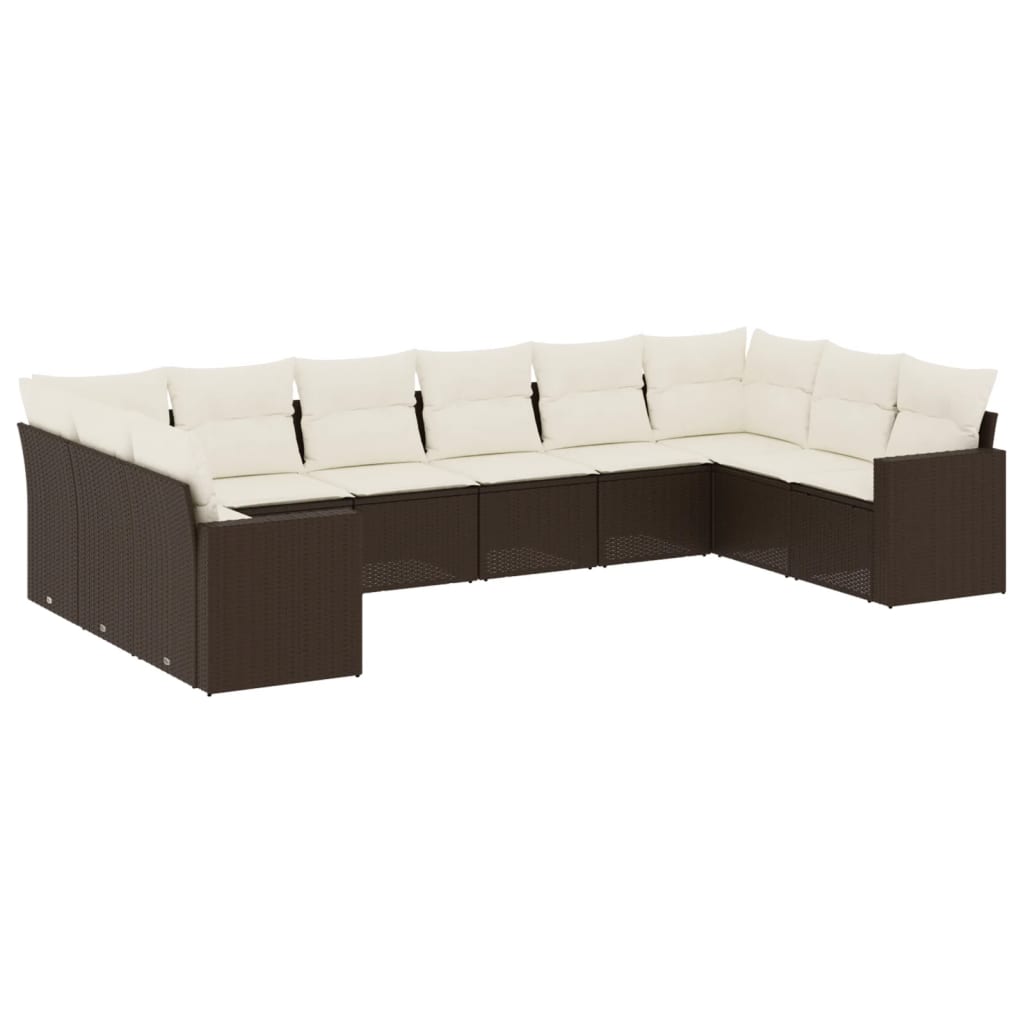 10-delige Loungeset met kussens poly rattan bruin is nu te koop bij PeponiXL, paradijselijk wonen!