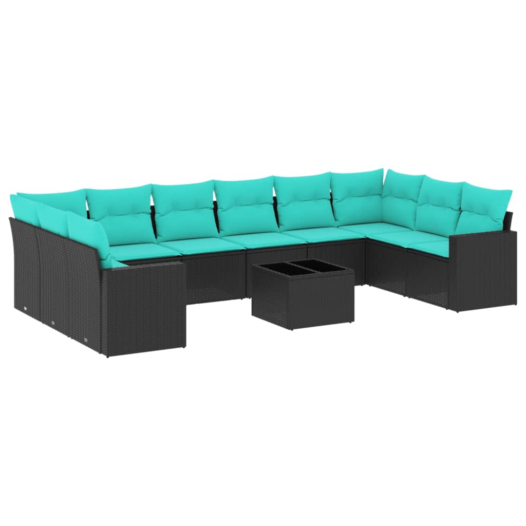 11-delige Loungeset met kussens poly rattan zwart is nu te koop bij PeponiXL, paradijselijk wonen!