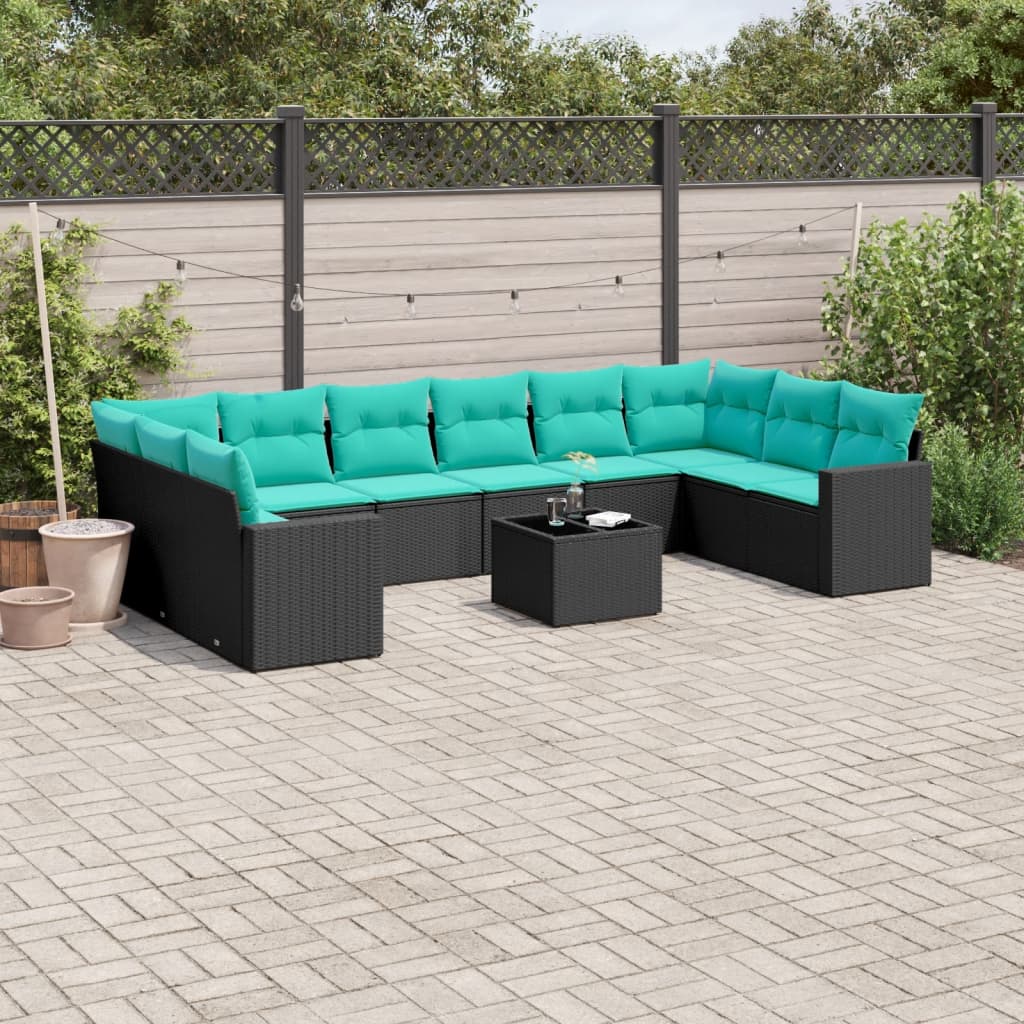 11-delige Loungeset met kussens poly rattan zwart is nu te koop bij PeponiXL, paradijselijk wonen!
