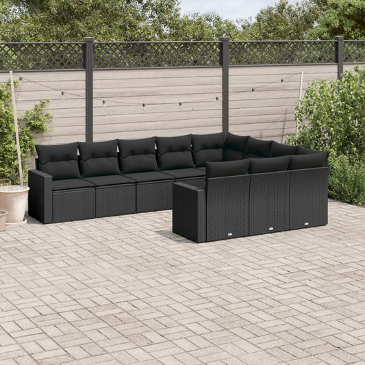 10-delige Loungeset met kussens poly rattan zwart is nu te koop bij PeponiXL, paradijselijk wonen!