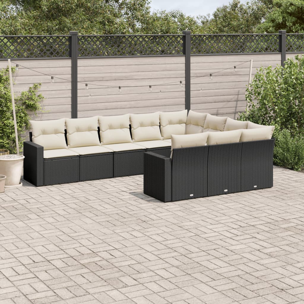 10-delige Loungeset met kussens poly rattan zwart is nu te koop bij PeponiXL, paradijselijk wonen!