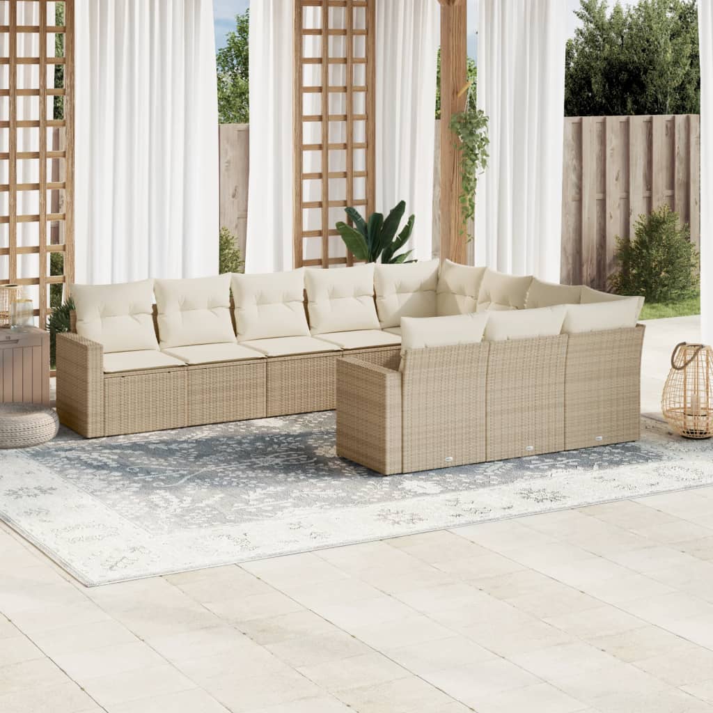 10-delige Loungeset met kussens poly rattan beige is nu te koop bij PeponiXL, paradijselijk wonen!
