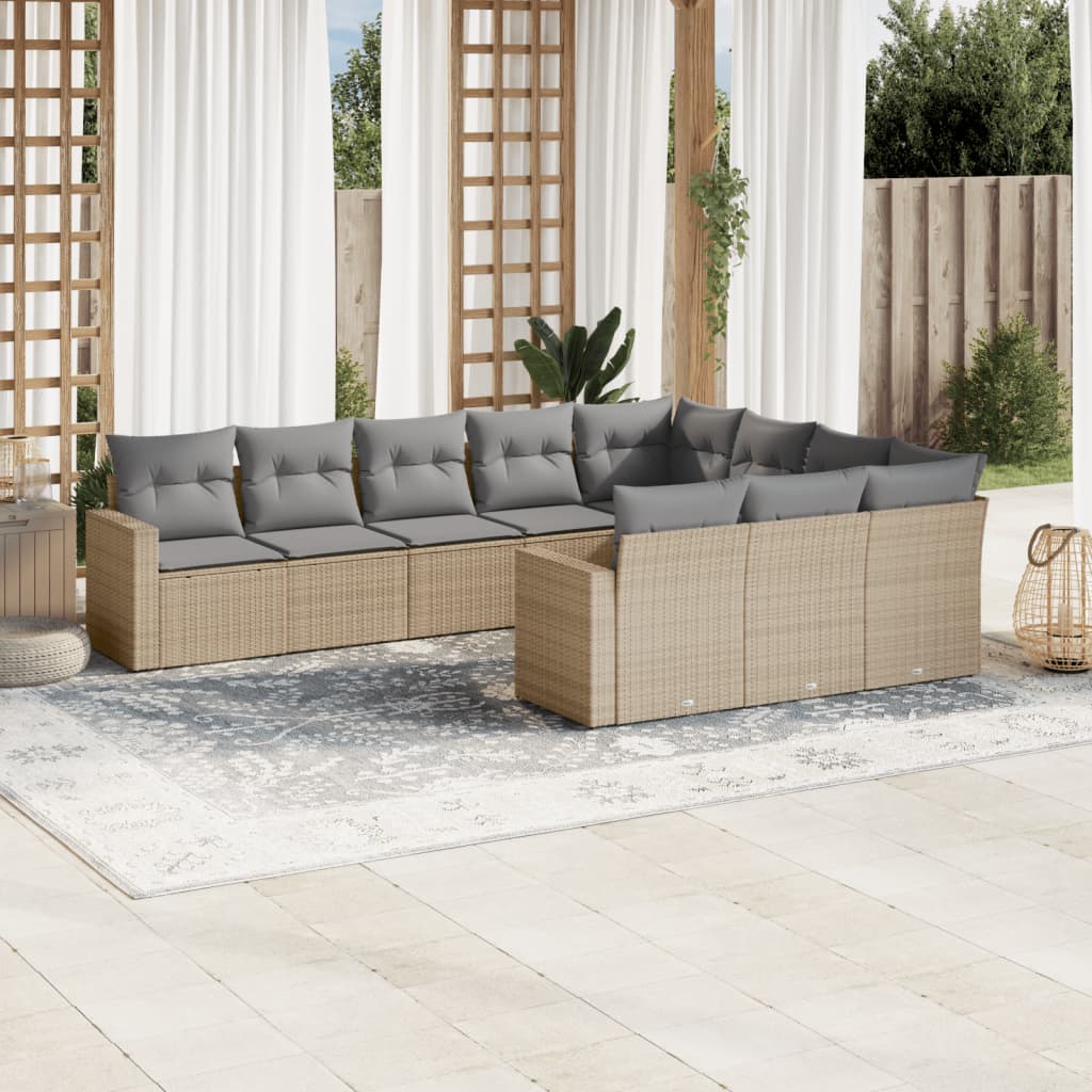 10-delige Loungeset met kussens poly rattan beige is nu te koop bij PeponiXL, paradijselijk wonen!