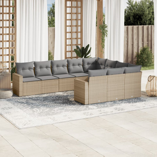 10-delige Loungeset met kussens poly rattan beige is nu te koop bij PeponiXL, paradijselijk wonen!