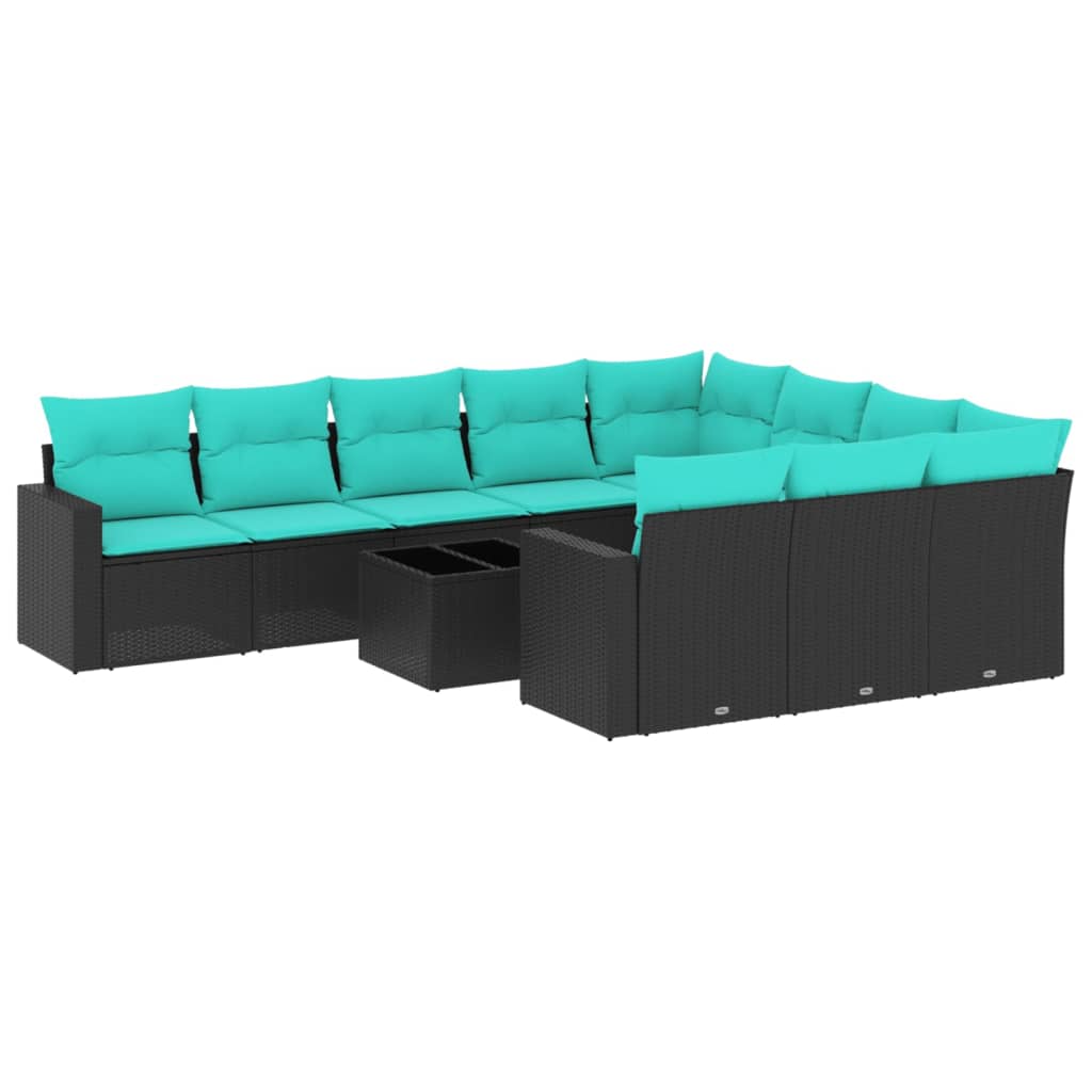 11-delige Loungeset met kussens poly rattan zwart is nu te koop bij PeponiXL, paradijselijk wonen!