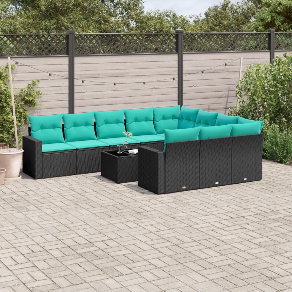 11-delige Loungeset met kussens poly rattan zwart is nu te koop bij PeponiXL, paradijselijk wonen!