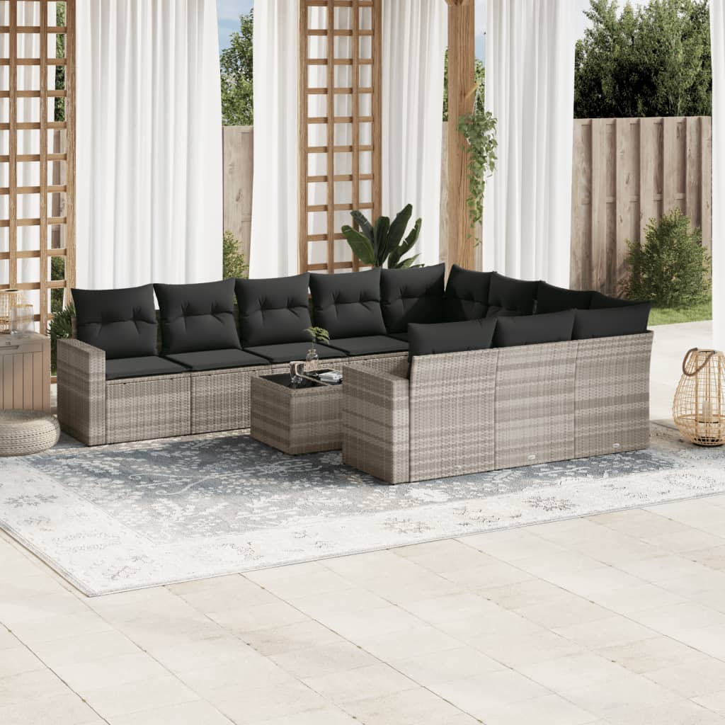 11-delige Loungeset met kussens poly rattan lichtgrijs is nu te koop bij PeponiXL, paradijselijk wonen!
