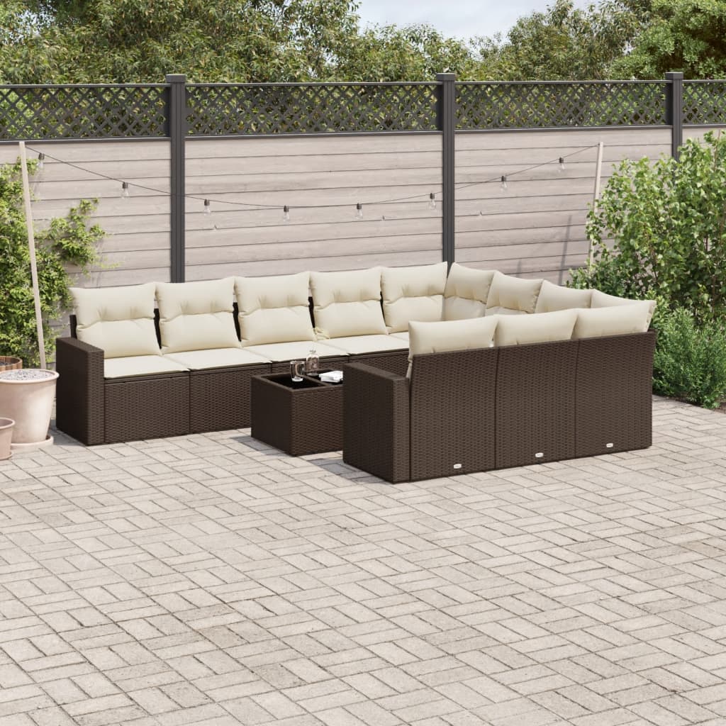 11-delige Loungeset met kussens poly rattan bruin is nu te koop bij PeponiXL, paradijselijk wonen!