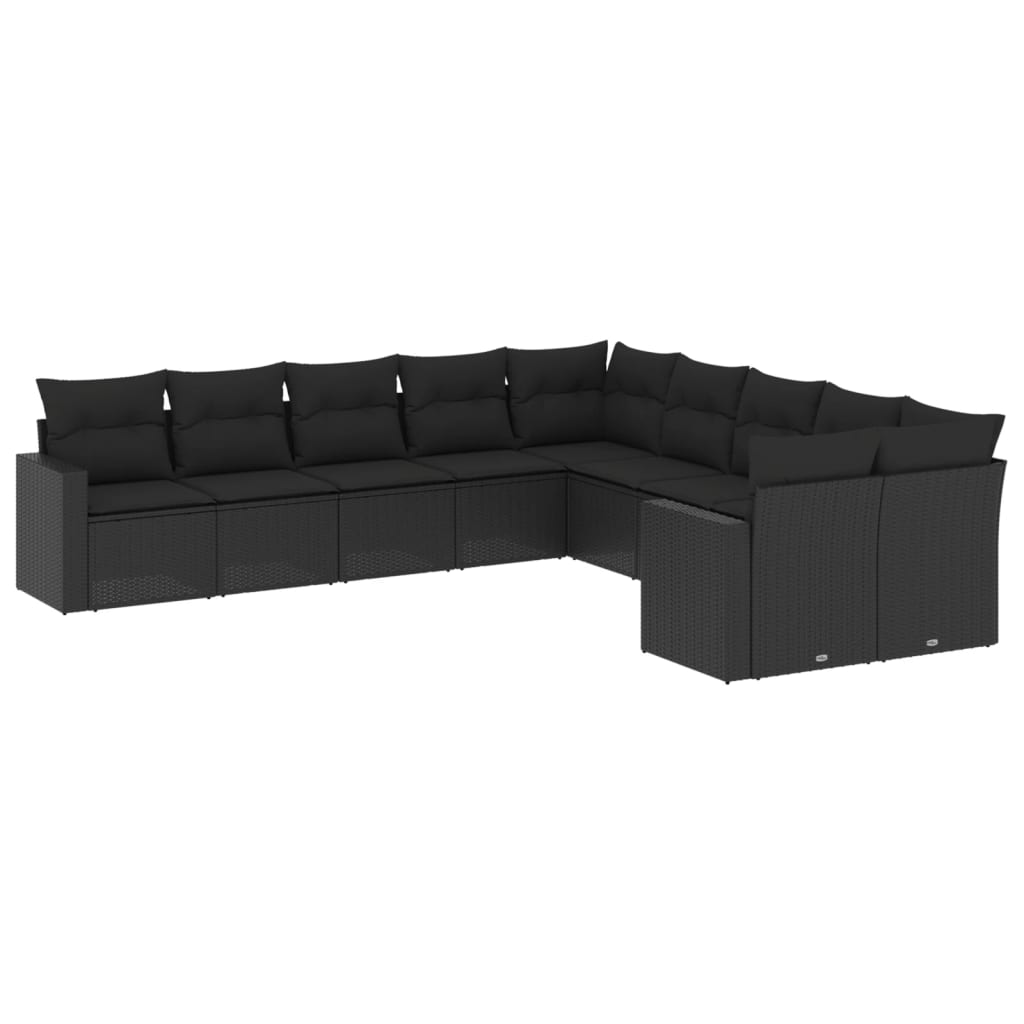 10-delige Loungeset met kussens poly rattan zwart is nu te koop bij PeponiXL, paradijselijk wonen!