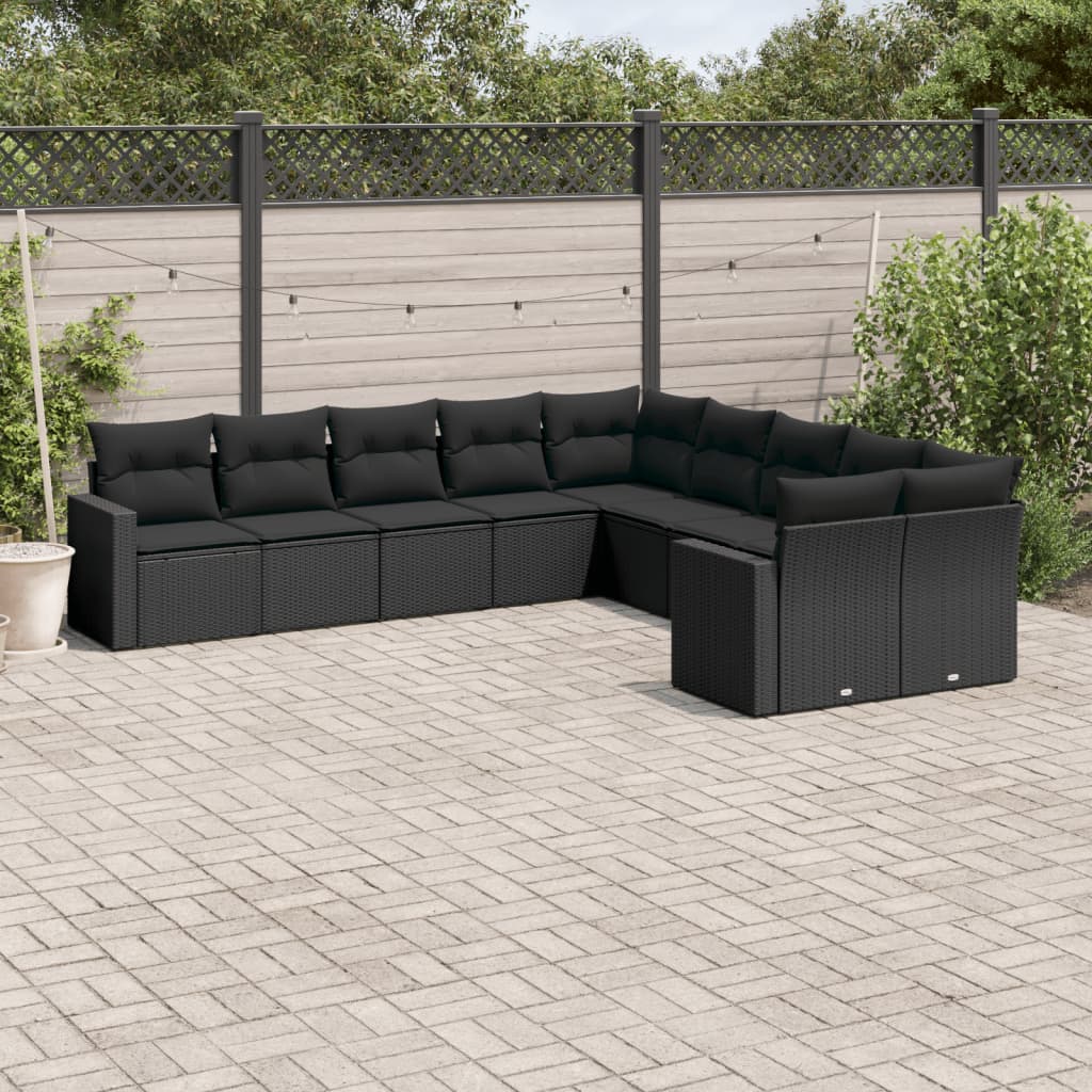 10-delige Loungeset met kussens poly rattan zwart is nu te koop bij PeponiXL, paradijselijk wonen!