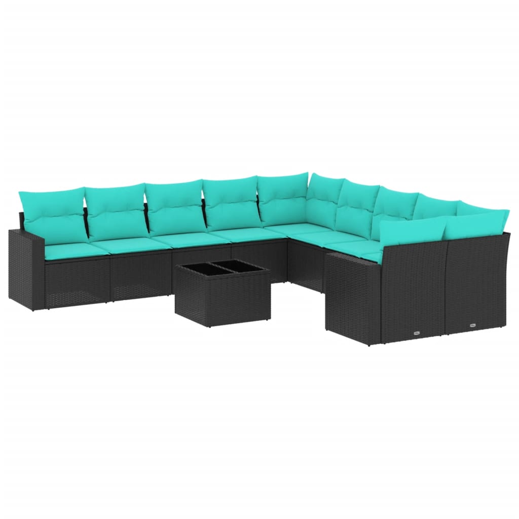 11-delige Loungeset met kussens poly rattan zwart is nu te koop bij PeponiXL, paradijselijk wonen!