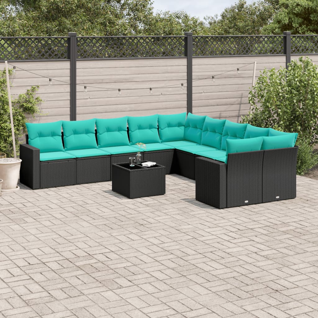 11-delige Loungeset met kussens poly rattan zwart is nu te koop bij PeponiXL, paradijselijk wonen!