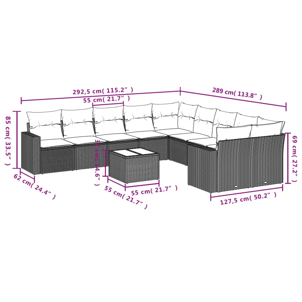 11-delige Loungeset met kussens poly rattan lichtgrijs is nu te koop bij PeponiXL, paradijselijk wonen!