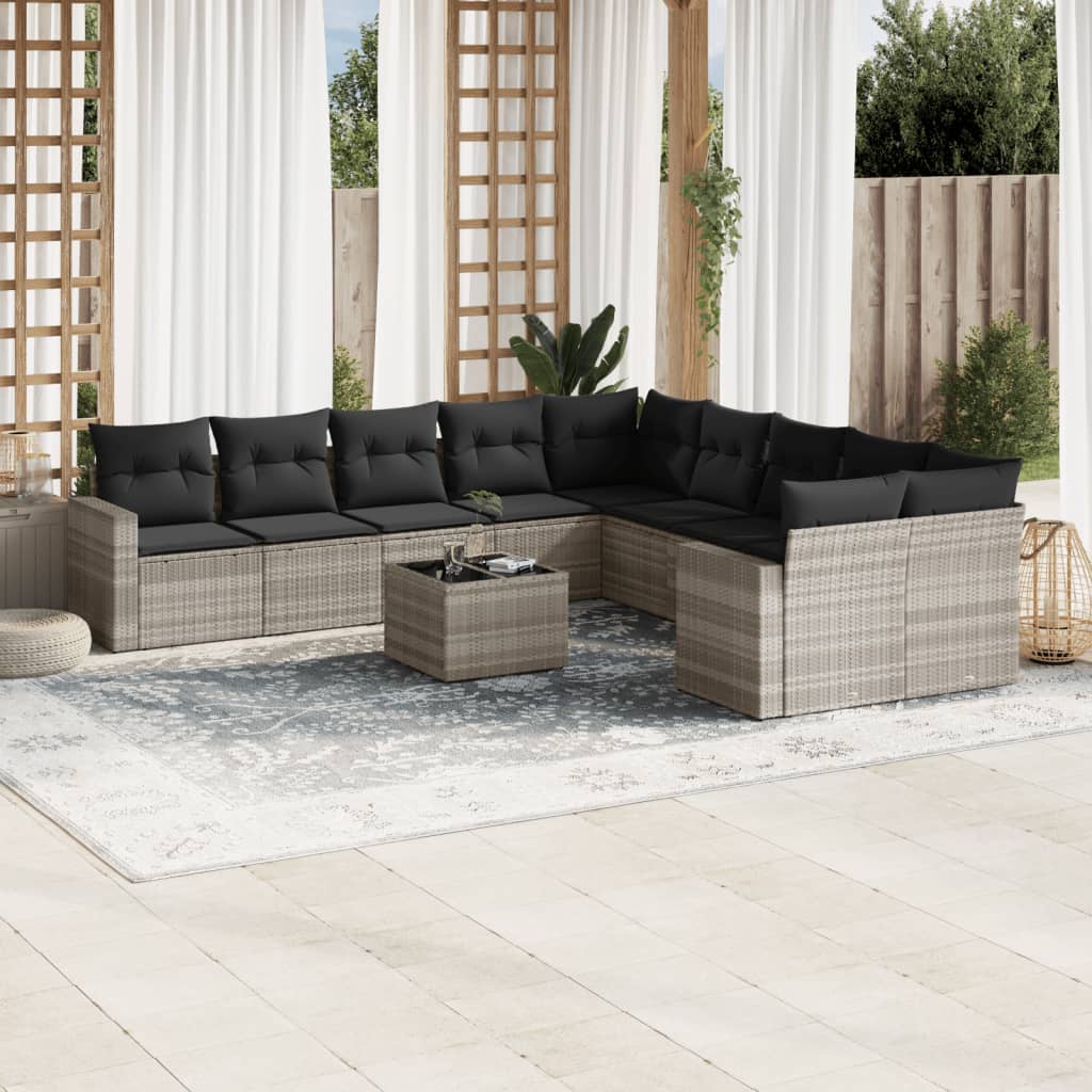 11-delige Loungeset met kussens poly rattan lichtgrijs is nu te koop bij PeponiXL, paradijselijk wonen!