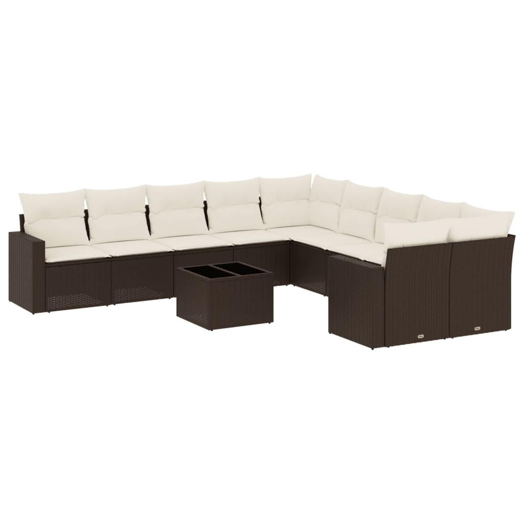 11-delige Loungeset met kussens poly rattan bruin is nu te koop bij PeponiXL, paradijselijk wonen!