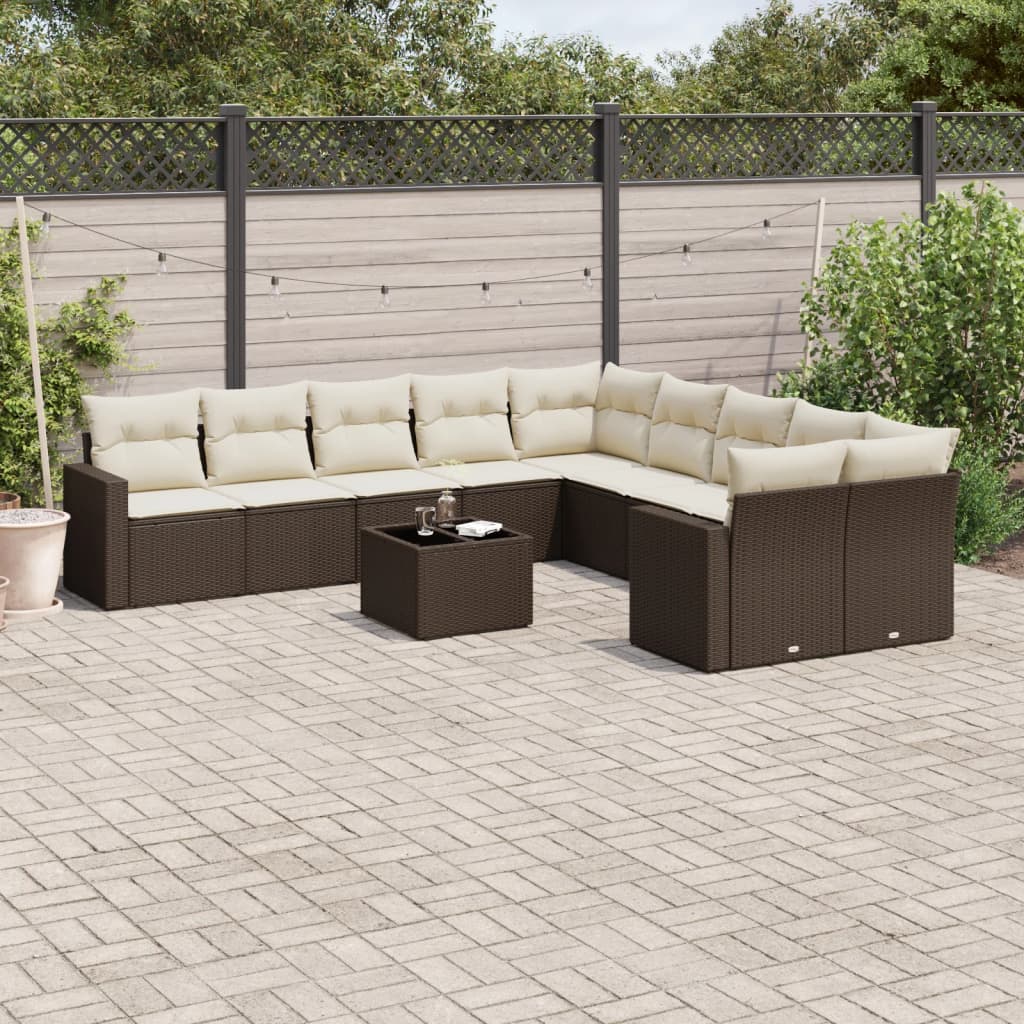 11-delige Loungeset met kussens poly rattan bruin is nu te koop bij PeponiXL, paradijselijk wonen!