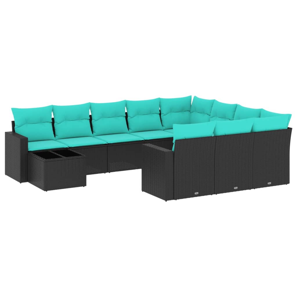 11-delige tuinbankset met kussens, zwart polyrotan is nu te koop bij PeponiXL, paradijselijk wonen!