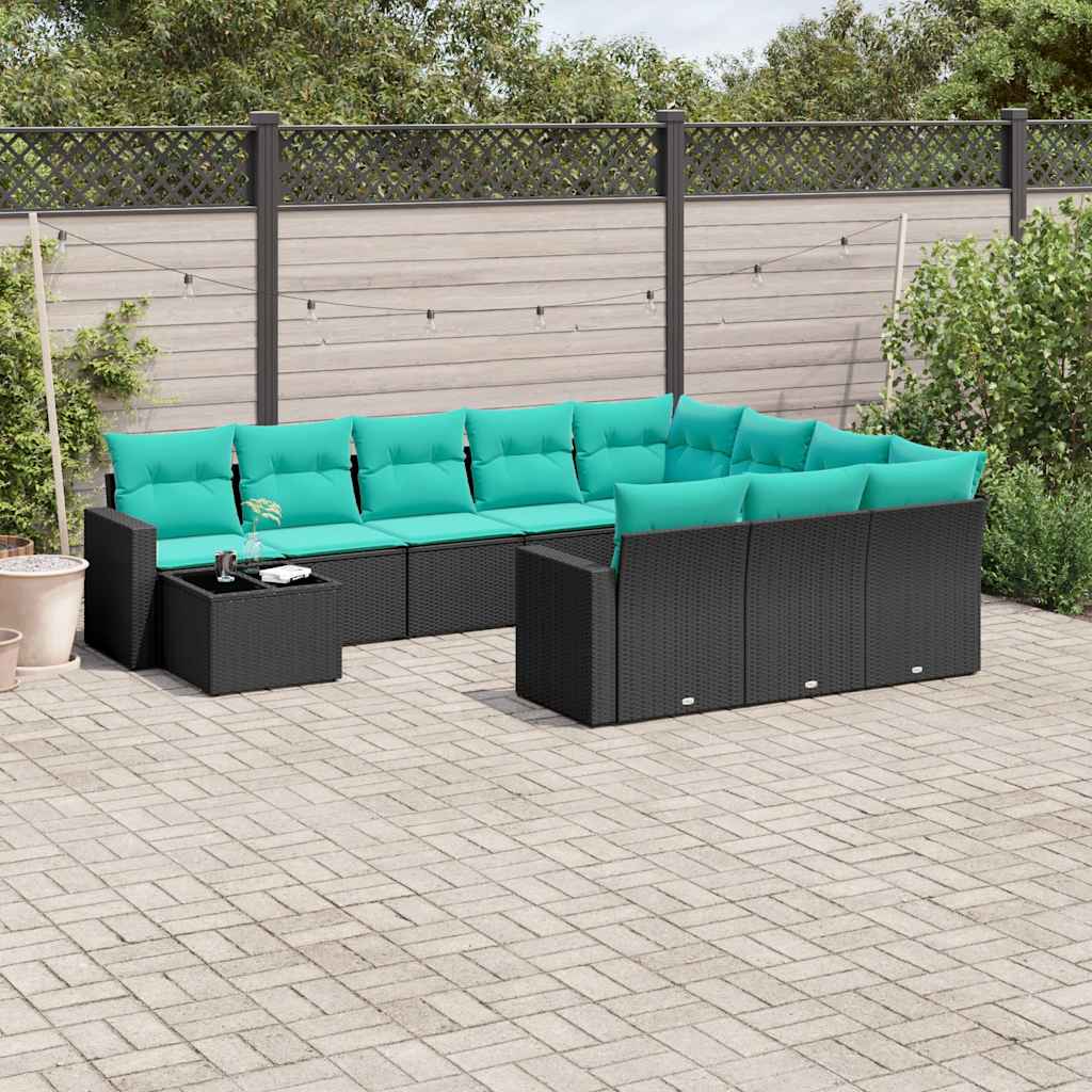 11-delige tuinbankset met kussens, zwart polyrotan is nu te koop bij PeponiXL, paradijselijk wonen!
