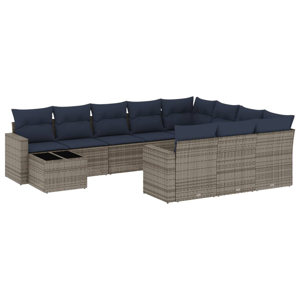 11-delige tuinbankset met kussens, grijs polyrotan is nu te koop bij PeponiXL, paradijselijk wonen!