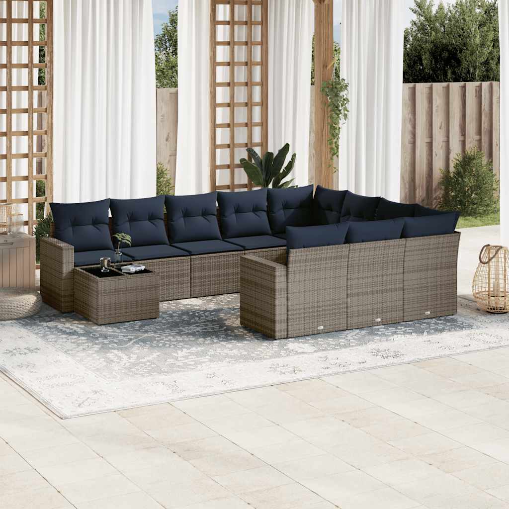 11-delige tuinbankset met kussens, grijs polyrotan is nu te koop bij PeponiXL, paradijselijk wonen!