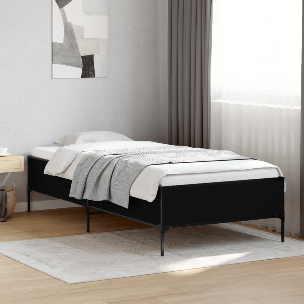 Bedframe bewerkt hout en metaal zwart 100x200 cm is nu te koop bij PeponiXL, paradijselijk wonen!