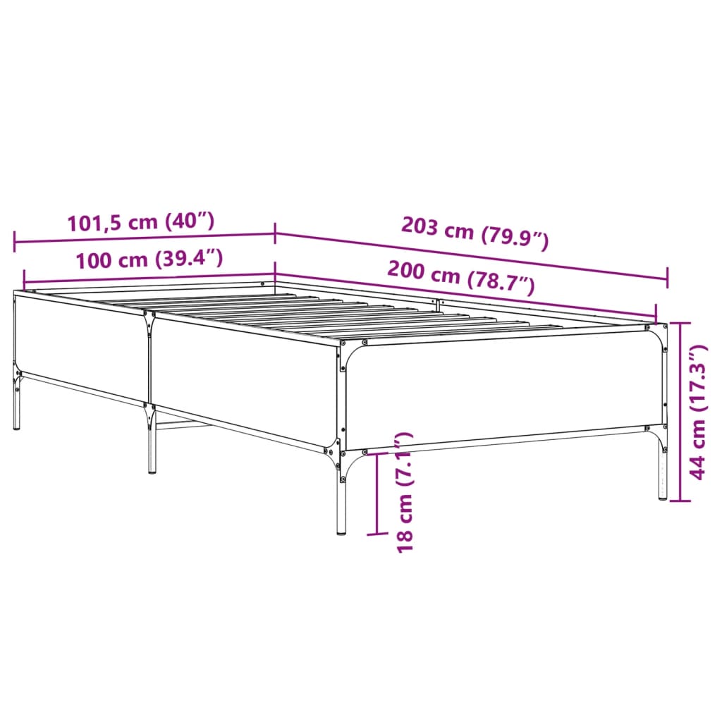 Bedframe bewerkt hout en metaal zwart 100x200 cm is nu te koop bij PeponiXL, paradijselijk wonen!