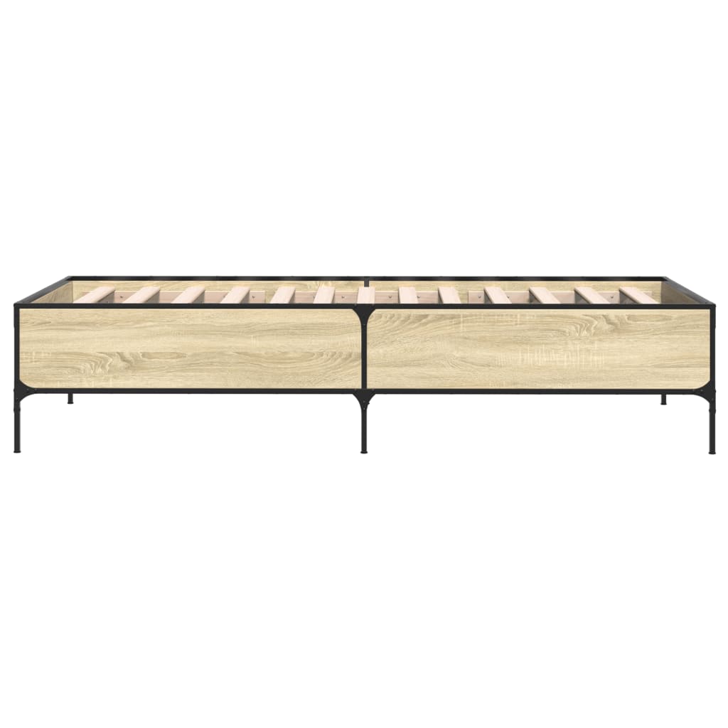 Bedframe bewerkt hout en metaal sonoma eikenkleurig 100x200 cm is nu te koop bij PeponiXL, paradijselijk wonen!