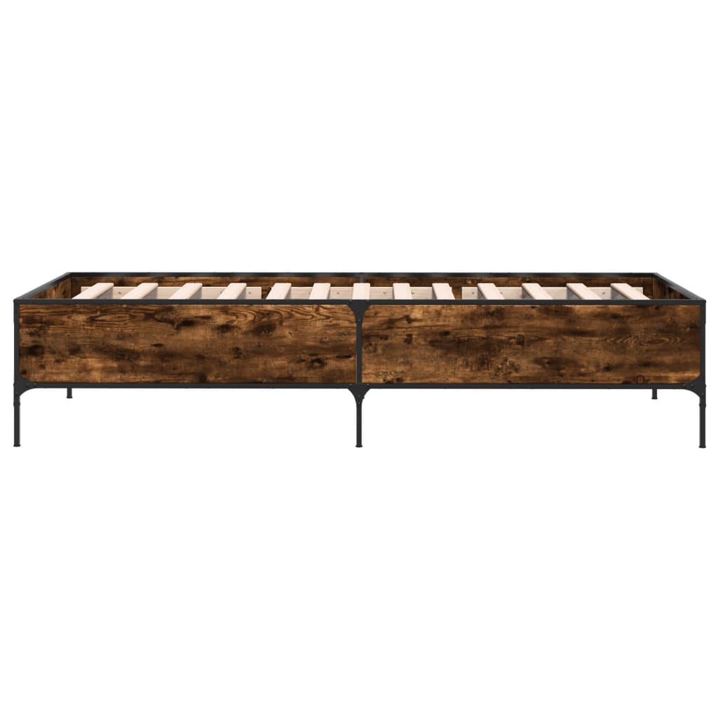 Bedframe bewerkt hout en metaal gerookt eikenkleurig 100x200 cm is nu te koop bij PeponiXL, paradijselijk wonen!