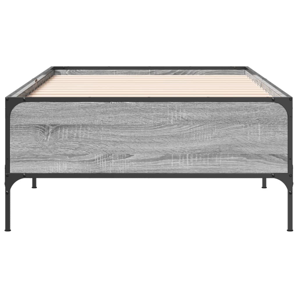 Bedframe bewerkt hout en metaal grijs sonoma eiken 100x200 cm is nu te koop bij PeponiXL, paradijselijk wonen!