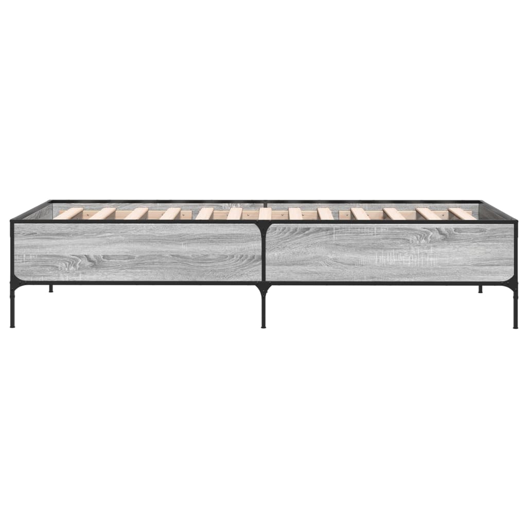 Bedframe bewerkt hout en metaal grijs sonoma eiken 100x200 cm is nu te koop bij PeponiXL, paradijselijk wonen!