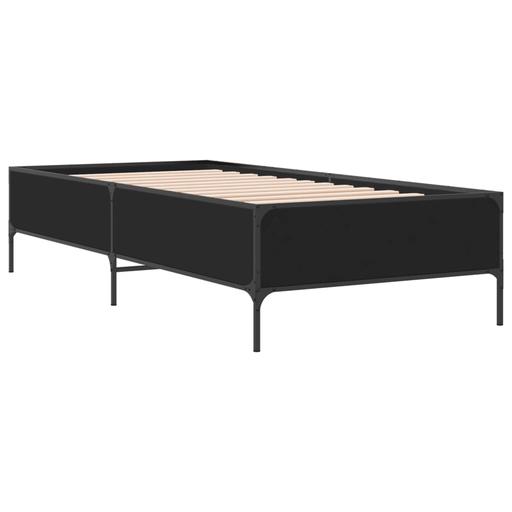 Bedframe bewerkt hout en metaal zwart 90x200 cm is nu te koop bij PeponiXL, paradijselijk wonen!