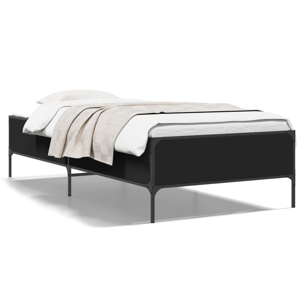 Bedframe bewerkt hout en metaal zwart 90x200 cm is nu te koop bij PeponiXL, paradijselijk wonen!