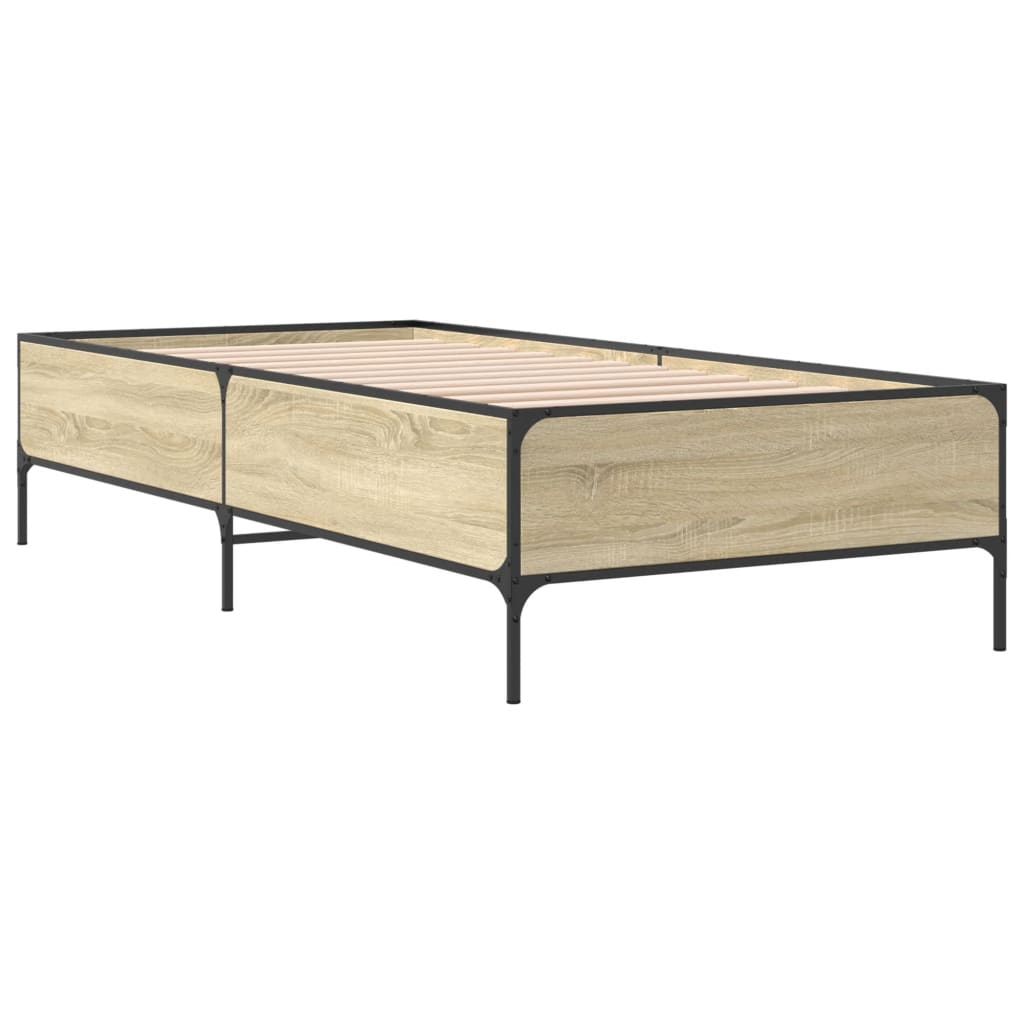 Bedframe bewerkt hout en metaal sonoma eikenkleurig 90x200 cm is nu te koop bij PeponiXL, paradijselijk wonen!